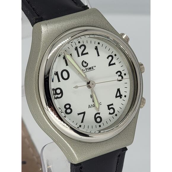 Men's On-Time Atomic Watch with Black Leather Strap - Picture 1 of 9